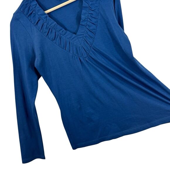 Lilla P Medium Top Blue Long Sleeve Pullover V-Neck Pima Cotton Womens - Picture 9 of 14